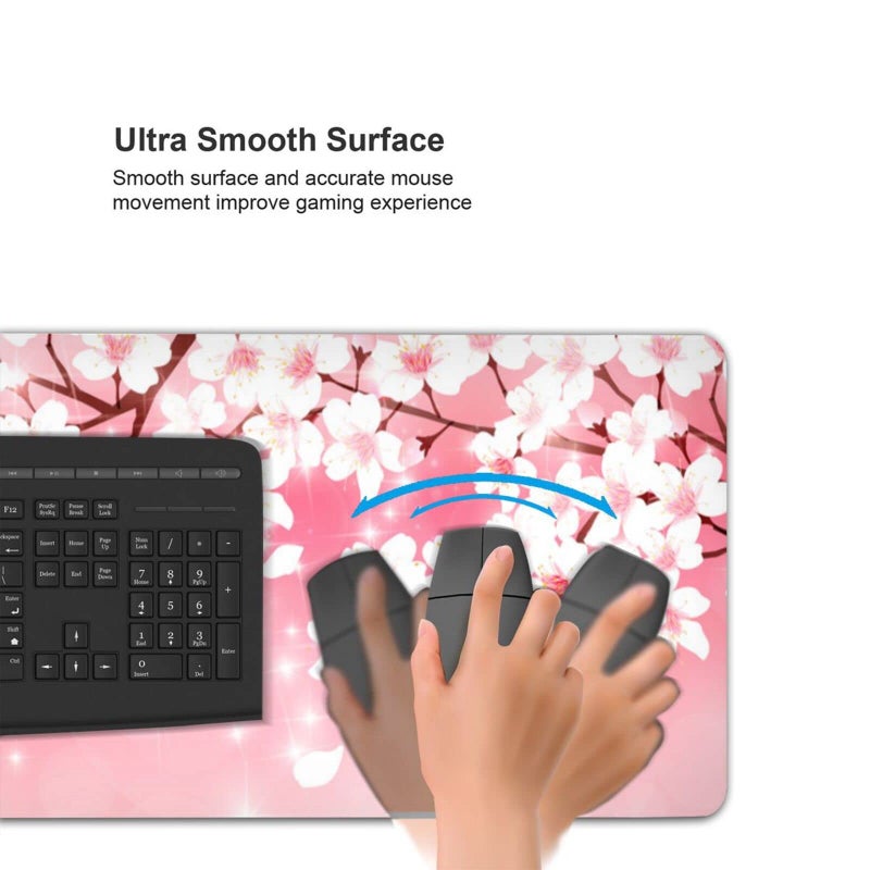 MOLIAN Pink Cherry Blossoms Gaming Mouse Pad XL  Large Non Slip Rubber Mousepad  Stitched Edges Desk Pad  Long Extended Mice Pad 31.5'' X 11.8'' - Image 4